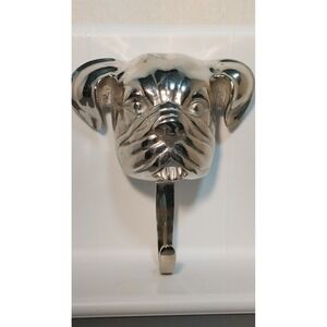 Chrome Metal Bulldog Wall Hook Coat Towel Hat Scarf Cap 3D Dog Face Hanger